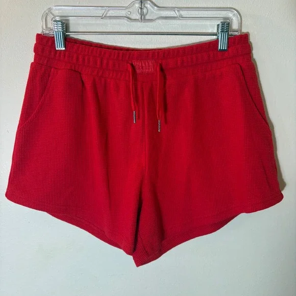 Comfrt Waffle Knit Lounge Set Size Large Red Matching Top Shorts 2 Piece NWOT - Picture 10 of 15